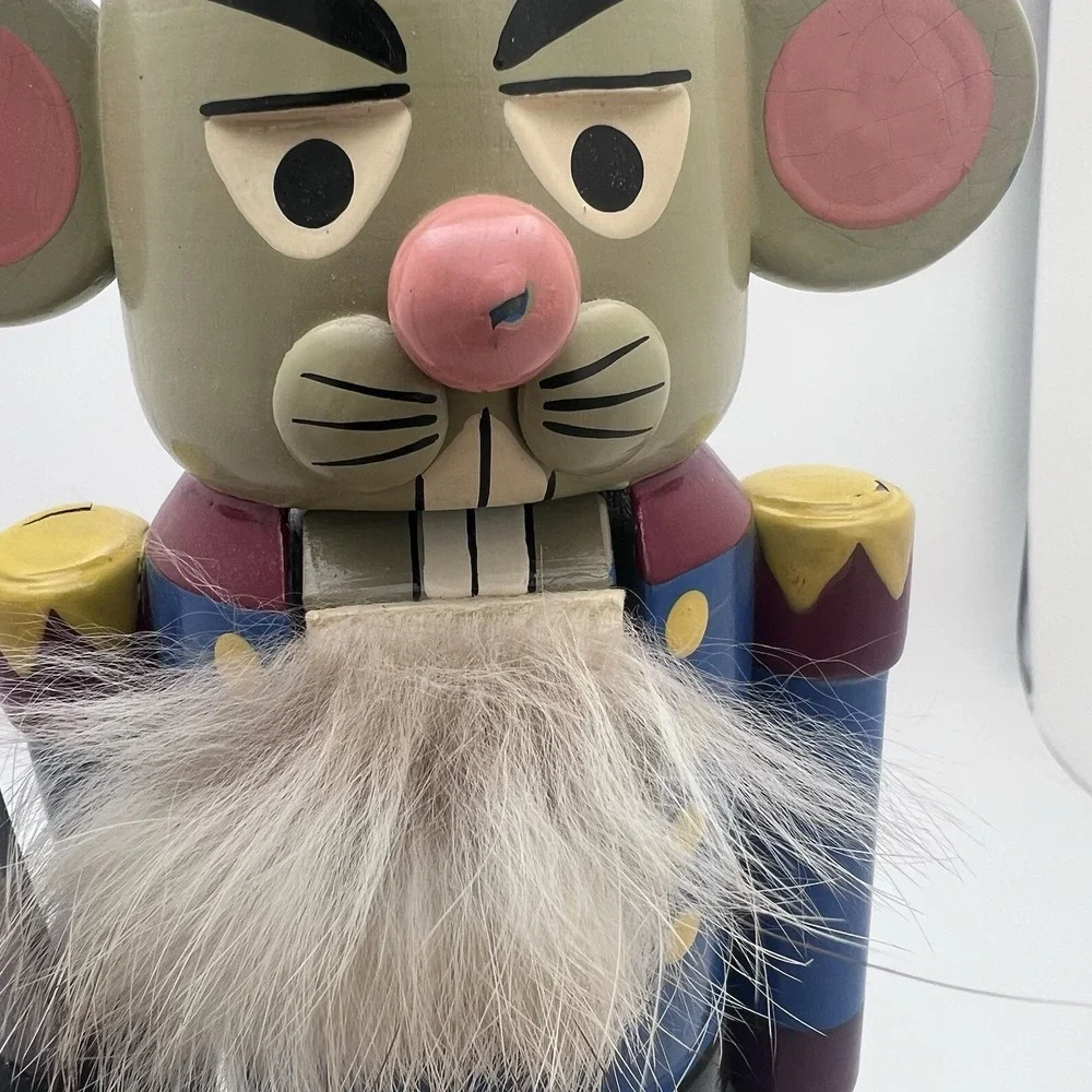 Erzgebirgische Volkskunst Nutcracker Mouse Soldier Large Pink Ears Tail 9.75
